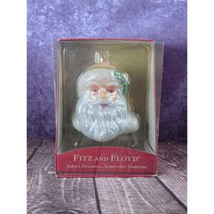 Fitz and Floyd Santa Ornament Glitter Holiday Christmas Decoration in Box